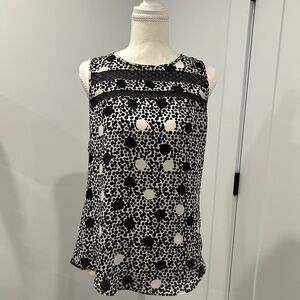 CAbi Black and Cream Patterned Sleeveless Blouse